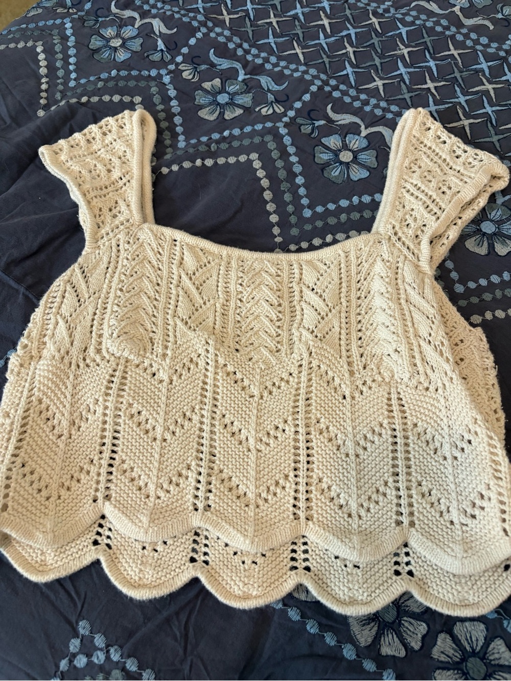 Cream Knit Eyelet Crop Tank Top - Aeropstle